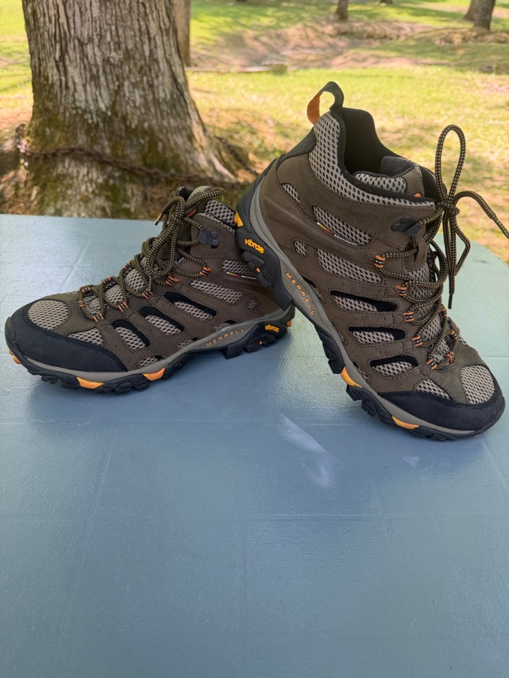 Merrell Brown and Gray Hiking Boots with Orange Highlights